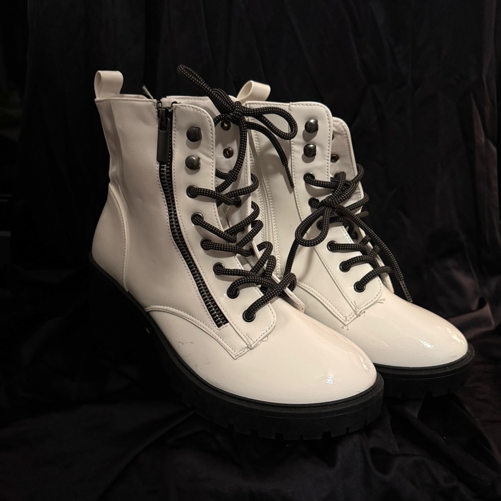 White Patent Leather Ankle Boots
